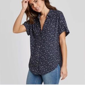 Universal Thread Women’s Camp Shirt, Size XXL, Navy Ditsy Floral, NWT